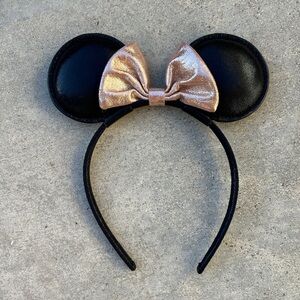Vegan Leather Minnie Ears with Rose Gold Bow | Minnie Mouse Ears Disney
